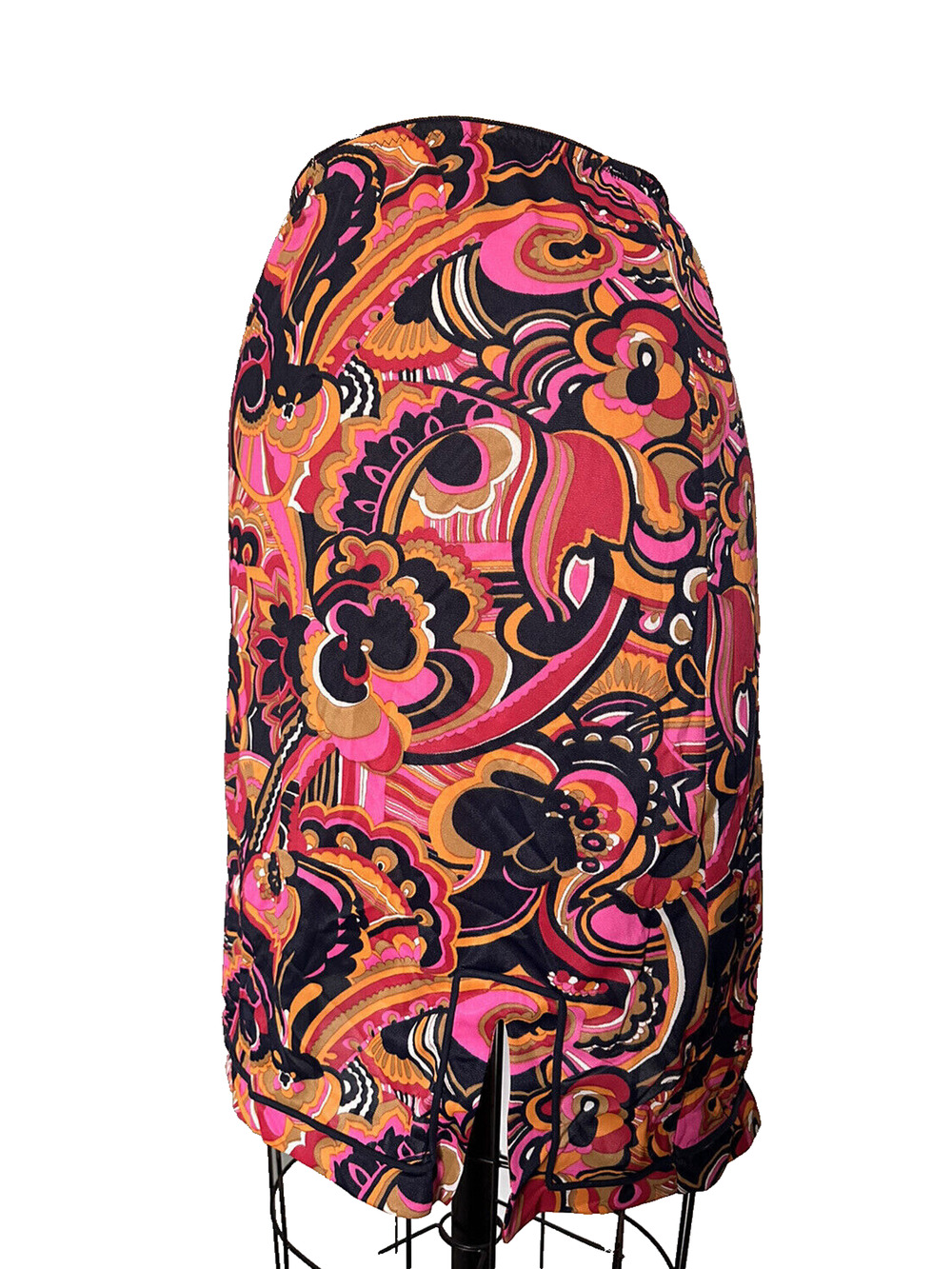 Vintage Hollywood Vasserette Skirt Slip Sz S Paisley Pink Blue Pattern Floral